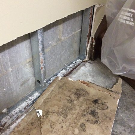mould behind the wall in a basement exercise room