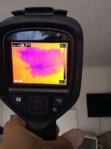 Thermal image of water damaged ceiling